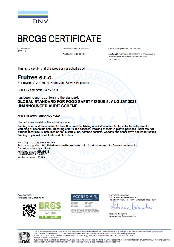 BRC certifikát kvalita | Frutree